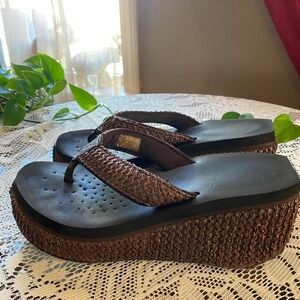 brown wedge platform flip flop sandal